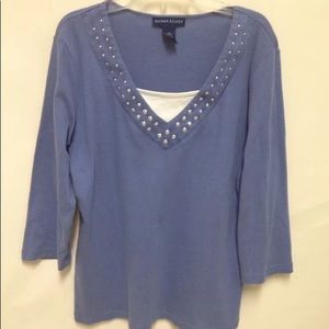 Karen Scott Blue & White Top with Silver